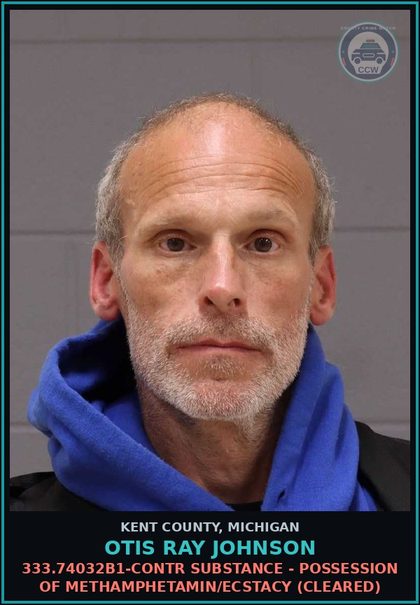 CCW arrest card for Otis Ray Johnson in Kent County: 333.74032B1-contr substance - POSSESSION OF METHAMPHETAMIN/ECSTACY (Cleared)