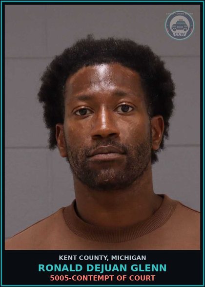 CCW arrest card for Ronald Dejuan Glenn in Kent County: 5005-CONTEMPT OF COURT