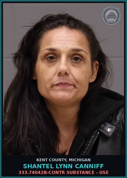 CCW arrest card for Shantel Lynn Canniff in Kent County: 333.74042B-contr substance - USE