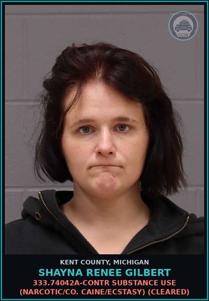 CCW arrest card for Shayna Renee Gilbert in Kent County: 333.74042A-contr substance USE (NARCOTIC/COCAINE/ECSTASY) (Cleared)