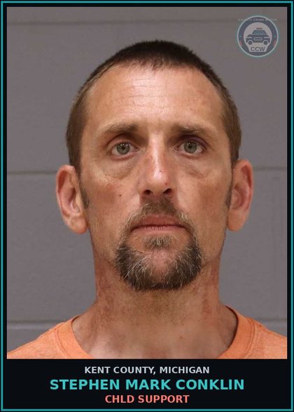CCW arrest card for Stephen Mark Conklin in Kent County: chld SUPPORT