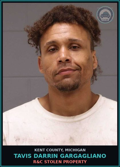 CCW arrest card for Tavis Darrin Gargagliano in Kent County: R&C STOLEN PROPERTY