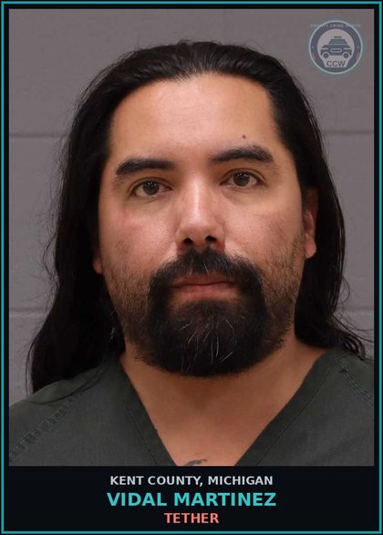 CCW arrest card for Vidal Martinez in Kent County: TETHER
