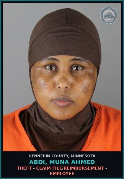 CCW arrest card for ABDI, MUNA AHMED in Hennepin County: Theft - Claim File/Reimbursement - Employee