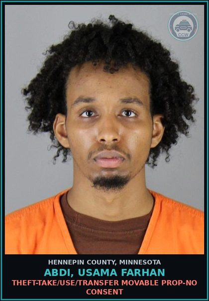 CCW arrest card for ABDI, USAMA FARHAN in Hennepin County: THEFT-TAKE/USE/TRANSFER MOVABLE PROP-NO CONSENT