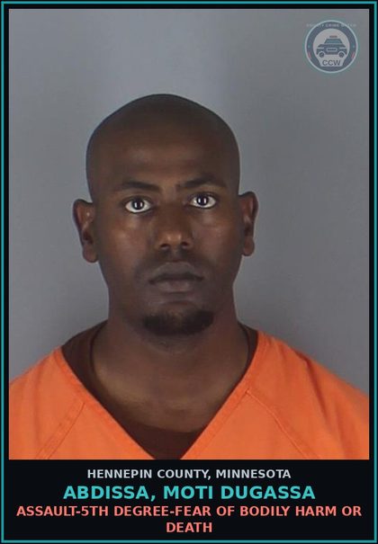 CCW arrest card for ABDISSA, MOTI DUGASSA in Hennepin County: ASSAULT-5TH DEGREE-FEAR OF BODILY HARM OR DEATH