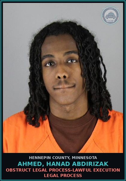 CCW arrest card for AHMED, HANAD ABDIRIZAK in Hennepin County: OBSTRUCT LEGAL PROCESS-LAWFUL EXECUTION LEGAL PROCESS