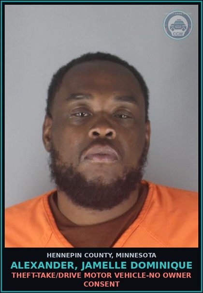 CCW arrest card for ALEXANDER, JAMELLE DOMINIQUE in Hennepin County: THEFT-TAKE/DRIVE MOTOR VEHICLE-NO OWNER CONSENT