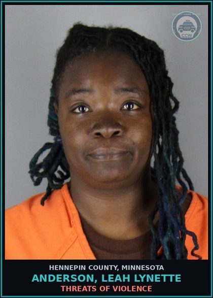 CCW arrest card for ANDERSON, LEAH LYNETTE in Hennepin County: THREATS OF VIOLENCE