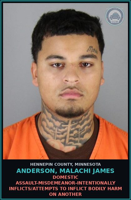 CCW arrest card for ANDERSON, MALACHI JAMES in Hennepin County: DOMESTIC ASSAULT-MISDEMEANOR-INTENTIONALLY INFLICTS/ATTEMPTS TO INFLICT BODILY HARM ON ANOTHER