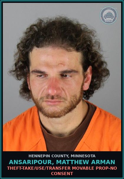 CCW arrest card for ANSARIPOUR, MATTHEW ARMAN in Hennepin County: DAMAGE TO PROPERTY - 1ST DEGREE - VALUE REDUCED OVER $1000