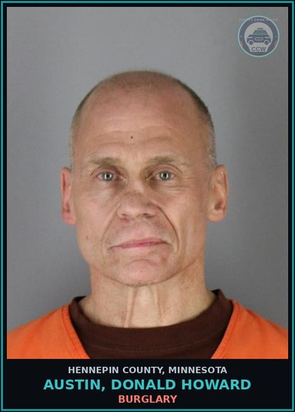 CCW arrest card for AUSTIN, DONALD HOWARD in Hennepin County: BURGLARY