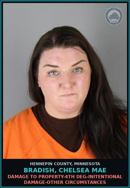 CCW arrest card for BRADISH, CHELSEA MAE in Hennepin County: DAMAGE TO PROPERTY-4TH DEG-INITENTIONAL DAMAGE-OTHER CIRCUMSTANCES