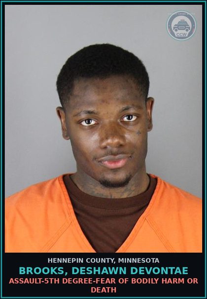 CCW arrest card for BROOKS, DESHAWN DEVONTAE in Hennepin County: THREATS OF VIOLENCE - RECKLESS DISREGARD RISK