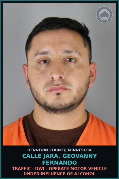 CCW arrest card for CALLE JARA, GEOVANNY FERNANDO in Hennepin County: TRAFFIC - DWI - OPERATE MOTOR VEHICLE UNDER INFLUENCE OF ALCOHOL