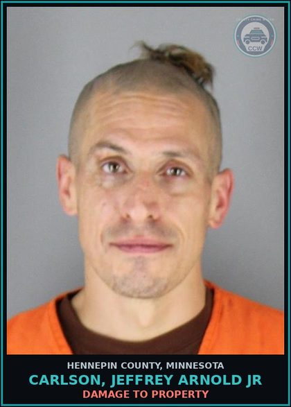 CCW arrest card for CARLSON, JEFFREY ARNOLD JR in Hennepin County: DAMAGE TO PROPERTY