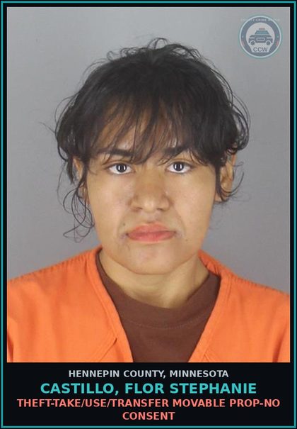 CCW arrest card for CASTILLO, FLOR STEPHANIE in Hennepin County: THEFT-TAKE/USE/TRANSFER MOVABLE PROP-NO CONSENT