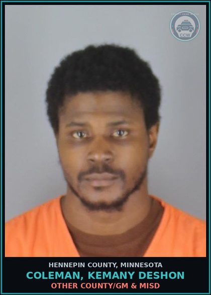 CCW arrest card for COLEMAN, KEMANY DESHON in Hennepin County: OTHER COUNTY/GM & MISD
