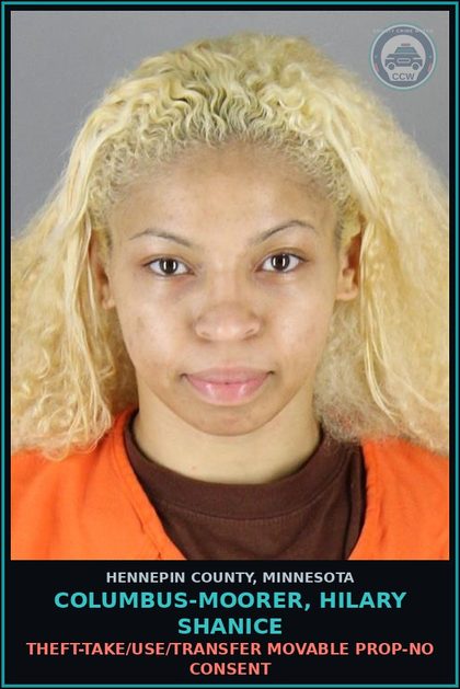 CCW arrest card for COLUMBUS-MOORER, HILARY SHANICE in Hennepin County: DRUGS - 5TH DEGREE - POSSESS SCHEDULE 1,2,3,4 OR PARAPHERNALIA RESIDUAL - NOT Canna/HEMP