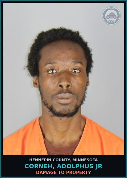 CCW arrest card for CORNEH, ADOLPHUS JR in Hennepin County: DAMAGE TO PROPERTY