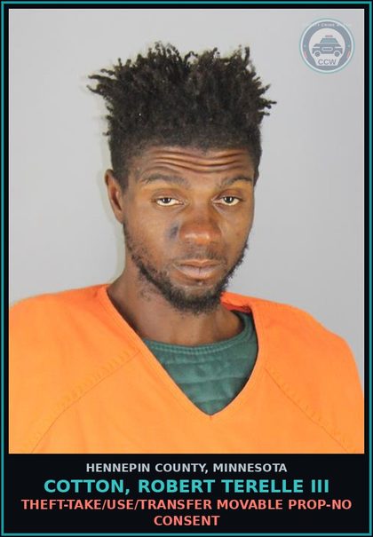 CCW arrest card for COTTON, ROBERT TERELLE III in Hennepin County: DRUGS - 5TH DEGREE - POSSESS SCHEDULE 1,2,3,4 OR PARAPHERNALIA RESIDUAL - NOT Canna/HEMP