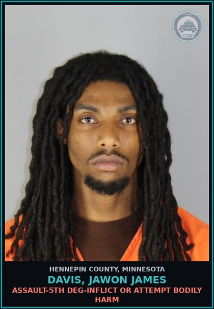 CCW arrest card for DAVIS, JAWON JAMES in Hennepin County: ASSAULT-5TH DEG-INFLICT OR ATTEMPT BODILY HARM