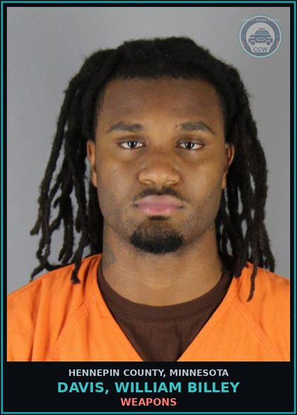 CCW arrest card for DAVIS, WILLIAM BILLEY in Hennepin County: WEAPONS