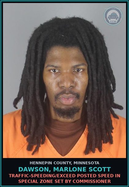 CCW arrest card for DAWSON, MARLONE SCOTT in Hennepin County: TRAFFIC-SPEEDING/EXCEED POSTED SPEED IN SPECIAL ZONE SET BY COMMISSIONER