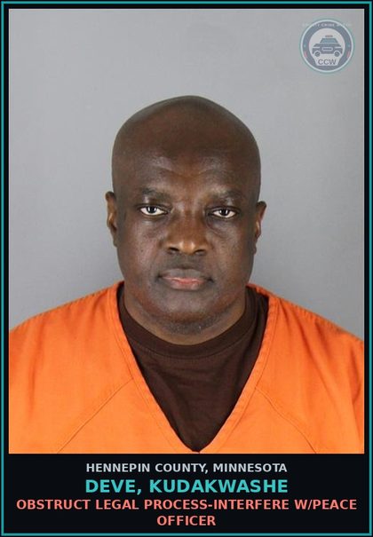 CCW arrest card for DEVE, KUDAKWASHE in Hennepin County: OBSTRUCT LEGAL PROCESS-INTERFERE W/PEACE OFFICER