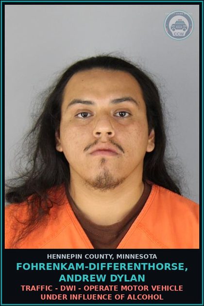 CCW arrest card for FOHRENKAM-DIFFERENTHORSE, ANDREW DYLAN in Hennepin County: TRAFFIC - DWI - OPERATE MOTOR VEHICLE UNDER INFLUENCE OF ALCOHOL
