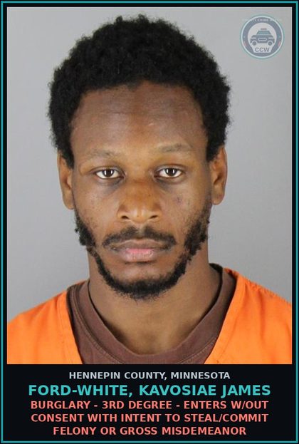 CCW arrest card for FORD-WHITE, KAVOSIAE JAMES in Hennepin County: OTHER COUNTY/FELONY