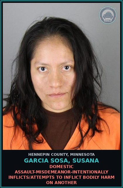 CCW arrest card for GARCIA SOSA, SUSANA in Hennepin County: DOMESTIC ASSAULT-MISDEMEANOR-INTENTIONALLY INFLICTS/ATTEMPTS TO INFLICT BODILY HARM ON ANOTHER