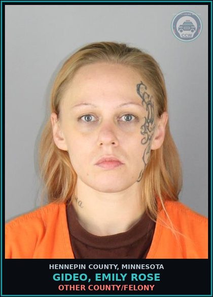CCW arrest card for GIDEO, EMILY ROSE in Hennepin County: THEFT-TAKE/USE/TRANSFER MOVABLE PROP-NO CONSENT
