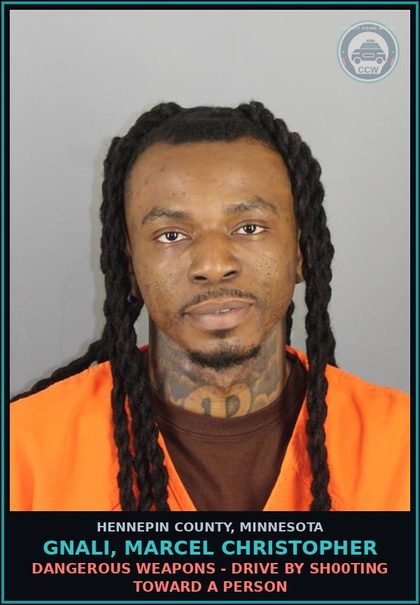 CCW arrest card for GNALI, MARCEL CHRISTOPHER in Hennepin County: DANGEROUS WEAPONS - DRIVE BY SHOOTING TOWARD A PERSON