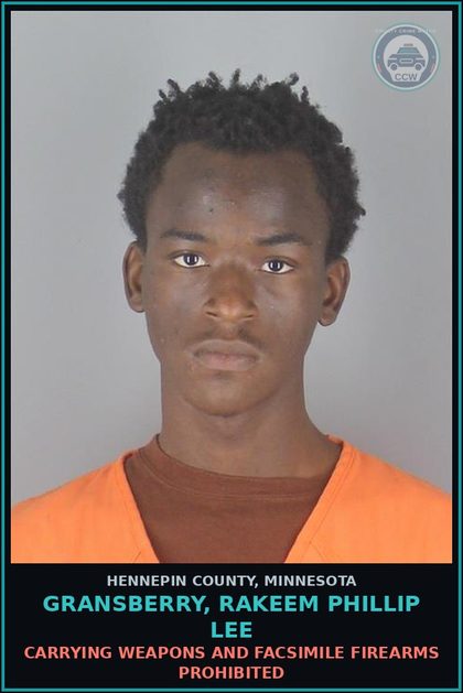 CCW arrest card for GRANSBERRY, RAKEEM PHILLIP LEE in Hennepin County: OBSTRUCT LEGAL PROCESS-LAWFUL EXECUTION LEGAL PROCESS