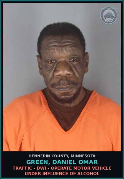 CCW arrest card for GREEN, DANIEL OMAR in Hennepin County: TRAFFIC - DWI - OPERATE MOTOR VEHICLE UNDER INFLUENCE OF ALCOHOL