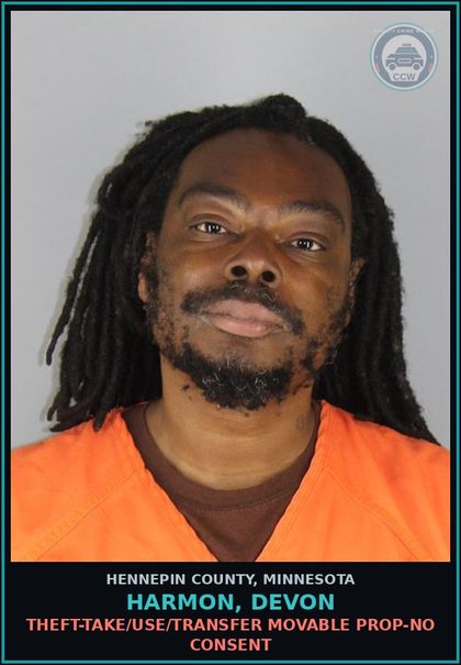 CCW arrest card for HARMON, DEVON in Hennepin County: TAMPER WITH MOTOR VEHICLE/ENTER W/O OWNER PERMISSION