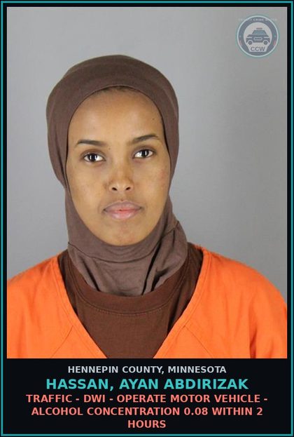 CCW arrest card for HASSAN, AYAN ABDIRIZAK in Hennepin County: TRAFFIC - DWI - OPERATE MOTOR VEHICLE - ALCOHOL CONCENTRATION 0.08 WITHIN 2 HOURS