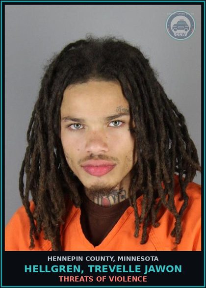 CCW arrest card for HELLGREN, TREVELLE JAWON in Hennepin County: THREATS OF VIOLENCE