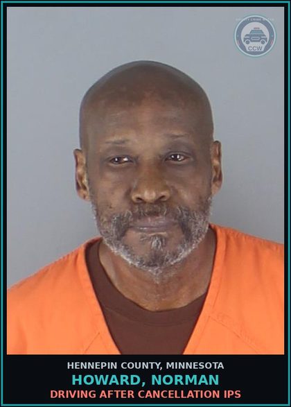 CCW arrest card for HOWARD, NORMAN in Hennepin County: DRIVING AFTER CANCELLATION IPS