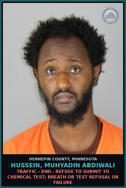 CCW arrest card for HUSSEIN, MUHYADIN ABDIWALI in Hennepin County: DRIVING AFTER CANCELLATION IPS