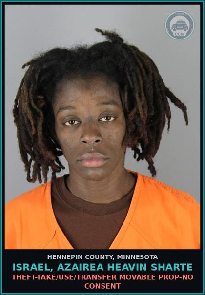 CCW arrest card for ISRAEL, AZAIREA HEAVIN SHARTE in Hennepin County: OTHER COUNTY/GM & MISD
