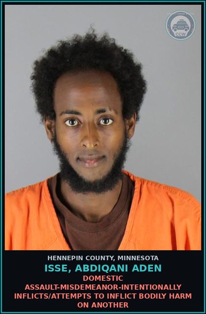 CCW arrest card for ISSE, ABDIQANI ADEN in Hennepin County: DOMESTIC ASSAULT-MISDEMEANOR-INTENTIONALLY INFLICTS/ATTEMPTS TO INFLICT BODILY HARM ON ANOTHER