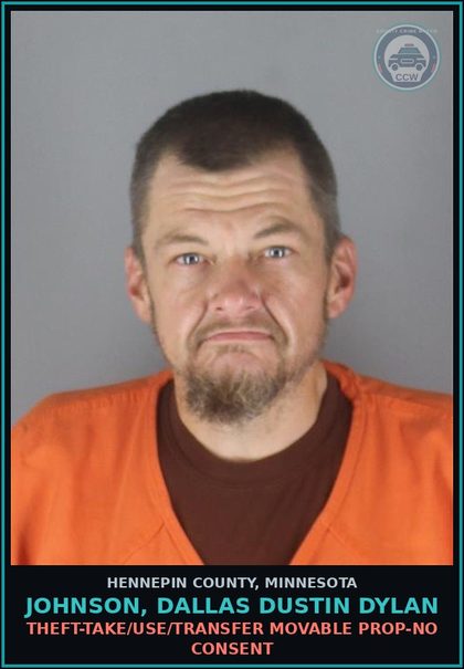 CCW arrest card for JOHNSON, DALLAS DUSTIN DYLAN in Hennepin County: THEFT-TAKE/USE/TRANSFER MOVABLE PROP-NO CONSENT