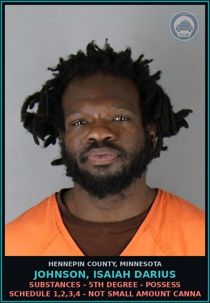 CCW arrest card for JOHNSON, ISAIAH DARIUS in Hennepin County: Drugs - 5th Degree - Possess Schedule 1,2,3,4 - Not Small Amount Canna