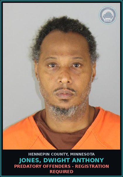 CCW arrest card for JONES, DWIGHT ANTHONY in Hennepin County: PREDATORY OFFENDERS - REGISTRATION REQUIRED