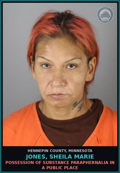 CCW arrest card for JONES, SHEILA MARIE in Hennepin County: DRUGS - 2ND DEGREE - POSSESS 6 GRAMS OR MORE; 50 DOSAGE UNITS OR MORE; Fent OR HEROIN