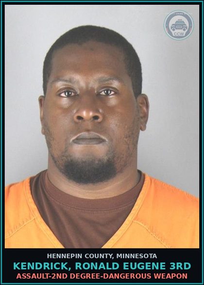 CCW arrest card for KENDRICK, RONALD EUGENE 3RD in Hennepin County: ASSAULT-2ND DEGREE-DANGEROUS WEAPON