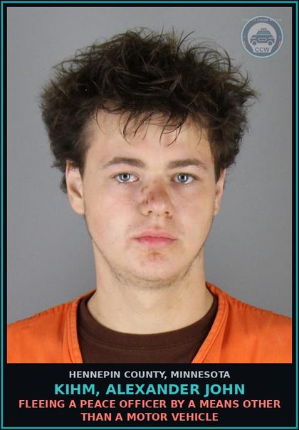 CCW arrest card for KIHM, ALEXANDER JOHN in Hennepin County: FLEEING A PEACE OFFICER BY A MEANS OTHER THAN A MOTOR VEHICLE