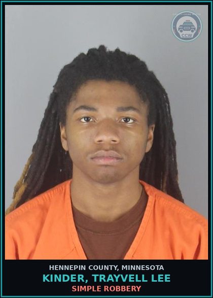 CCW arrest card for KINDER, TRAYVELL LEE in Hennepin County: SIMPLE ROBBERY